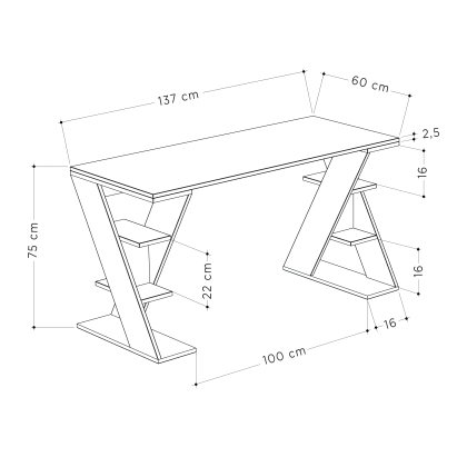 Стол письменный PAPILLON WORKING TABLE ANTHRACITE WHITE ANTHRACITE 137X60X75 СМ. (LEV00198)