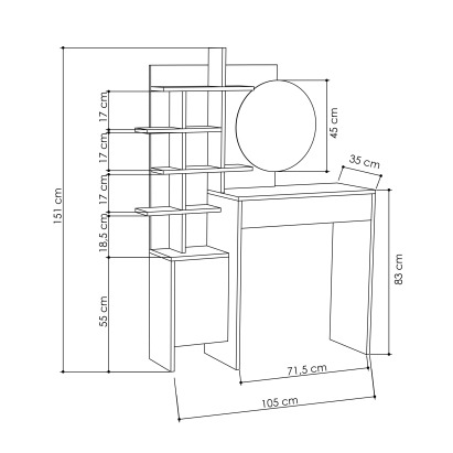 Туалетный столик MUP DRESSING TABLE WHITE WHITE OAK 105X35X151 СМ. (LEV00124)