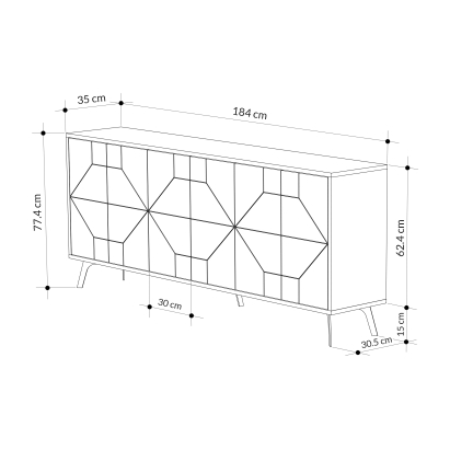 Комод DUNE CONSOLE 183 ANCIENT WHITE ANCIENT WHITE ANCIENT WHITE 184X35X77 СМ. (LEV00252)