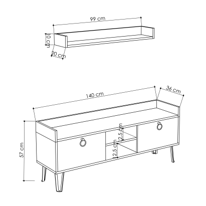 Тумба под ТВ KEDAY TV STAND OAK ANTHRACITE OAK 140X36X57 СМ. (LEV00410)