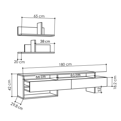 Тумба под ТВ GARA TV UNIT ANTHRACITE ANTHRACITE ANTHRACITE 180X30X42 СМ. (LEV00378)