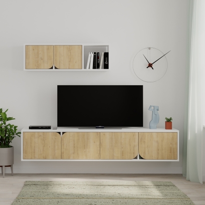 Тумба подвесная SPARK TV UNIT WHITE WHITE OAK 180X36X180 СМ. (LEV00454)