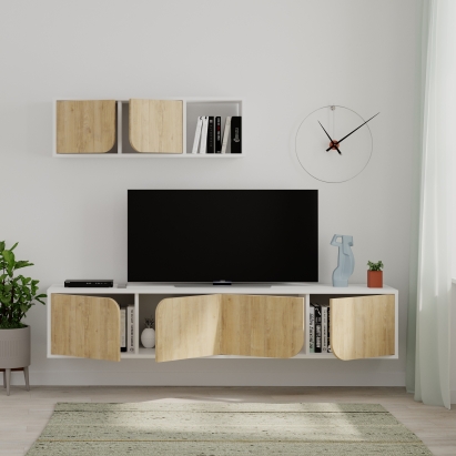 Тумба подвесная SPARK TV UNIT WHITE WHITE OAK 180X36X180 СМ. (LEV00454)