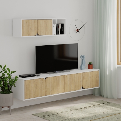 Тумба подвесная SPARK TV UNIT WHITE WHITE OAK 180X36X180 СМ. (LEV00454)