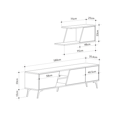 Тумба под ТВ FIONA TV UNIT ANCIENT WHITE ANCIENT WHITE RETRO GREY 180X36X48 СМ. (LEV00564)