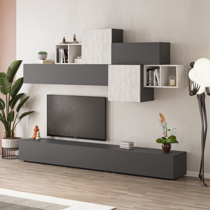 Тумба под ТВ TROMEN TV UNIT ANTHRACITE ANTHRACITE ANCIENT WHITE 260X40X181 СМ. (LEV00570)