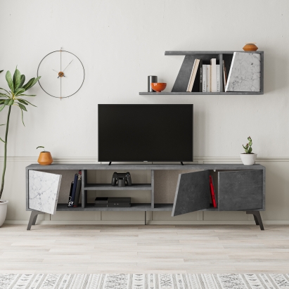 Тумба под ТВ FIONA TV UNIT RETRO GREY RETRO GREY CARRARA 180X36X48 СМ. (LEV00566)