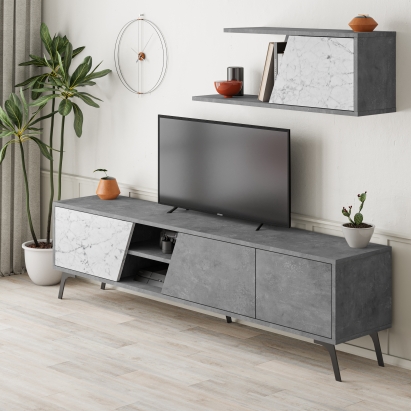 Тумба под ТВ FIONA TV UNIT RETRO GREY RETRO GREY CARRARA 180X36X48 СМ. (LEV00566)