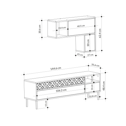 Тумба под ТВ HEATON TV UNIT ANTHRACITE ANTHRACITE ANTHRACITE 145X36X48 СМ. (LEV00485)