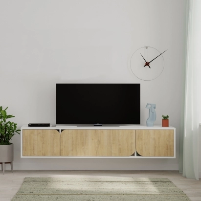 Тумба подвесная SPARK TV STAND WHITE WHITE OAK 180X36X35 СМ. (LEV00535)