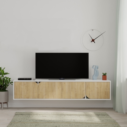 Тумба подвесная SPARK TV STAND WHITE WHITE OAK 180X36X35 СМ. (LEV00535)