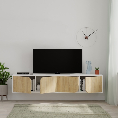 Тумба подвесная SPARK TV STAND WHITE WHITE OAK 180X36X35 СМ. (LEV00535)