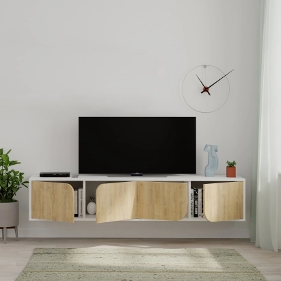 Тумба подвесная SPARK TV STAND WHITE WHITE OAK 180X36X35 СМ. (LEV00535)