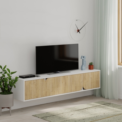 Тумба подвесная SPARK TV STAND WHITE WHITE OAK 180X36X35 СМ. (LEV00535)