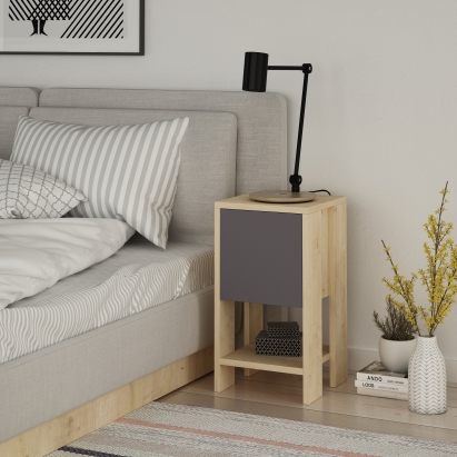 Тумба прикроватная EMA NIGHTSTAND OAK OAK ANTHRACITE 30X30X55 СМ. (LEV00316)