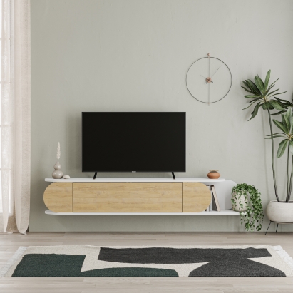 Тумба подвесная TONE TV STAND WHITE WHITE OAK 180X30X30 СМ. (LEV00553)