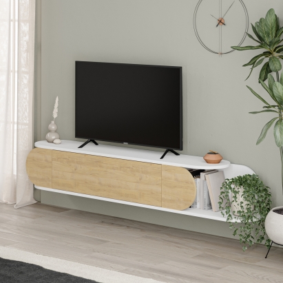 Тумба подвесная TONE TV STAND WHITE WHITE OAK 180X30X30 СМ. (LEV00553)