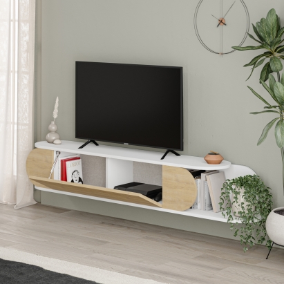 Тумба подвесная TONE TV STAND WHITE WHITE OAK 180X30X30 СМ. (LEV00553)