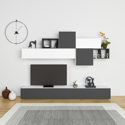 Тумба под ТВ TROMEN TV UNIT WHITE WHITE ANTHRACITE 260X40X181 СМ. (LEV00556)