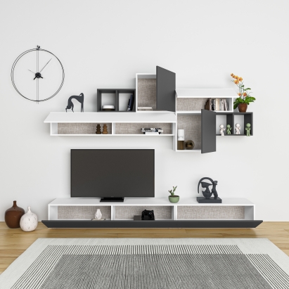 Тумба под ТВ TROMEN TV UNIT WHITE WHITE ANTHRACITE 260X40X181 СМ. (LEV00556)