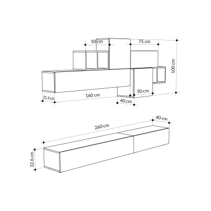 Тумба под ТВ TROMEN TV UNIT WHITE WHITE ANTHRACITE 260X40X181 СМ. (LEV00556)