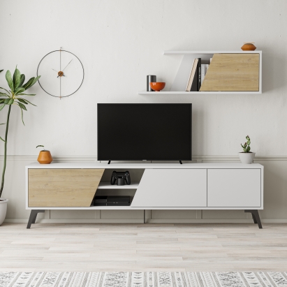 Тумба под ТВ FIONA TV UNIT WHITE WHITE OAK 180X36X48 СМ. (LEV00563)