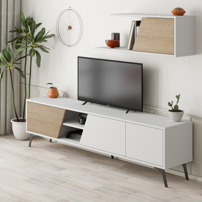 Тумба под ТВ FIONA TV UNIT WHITE WHITE OAK 180X36X48 СМ. (LEV00563)