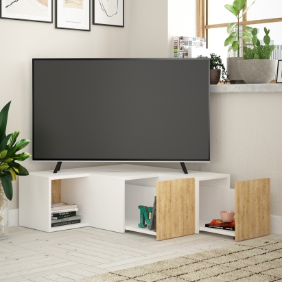 Тумба под ТВ COMPACT TV STAND WHITE WHITE OAK 90X92X32 СМ. (LEV00408)