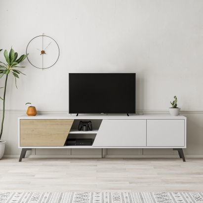 Тумба под ТВ FIONA TV STAND WHITE WHITE OAK 180X36X48 СМ. (LEV00450)