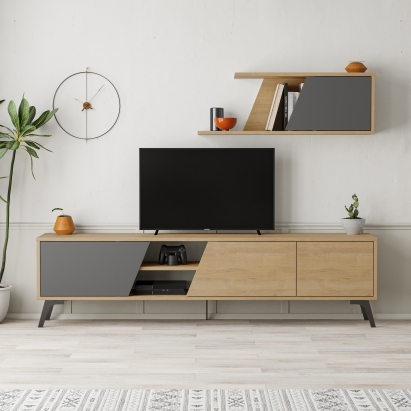 Тумба под ТВ FIONA TV UNIT OAK OAK ANTHRACITE 180X36X48 СМ. (LEV00567)