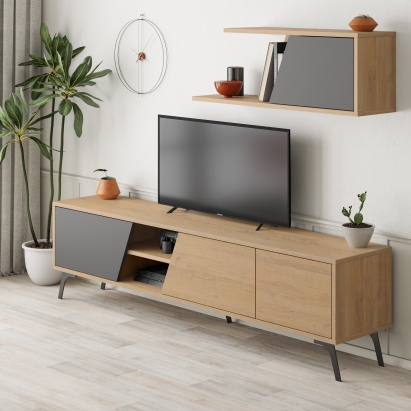 Тумба под ТВ FIONA TV UNIT OAK OAK ANTHRACITE 180X36X48 СМ. (LEV00567)