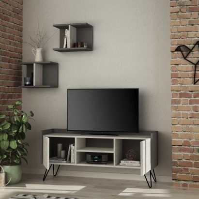 Тумба под ТВ KLAPPE TV STAND ANTHRACITE ANCIENT WHITE ANCIENT WHITE 126X34X56 СМ. (LEV00442)