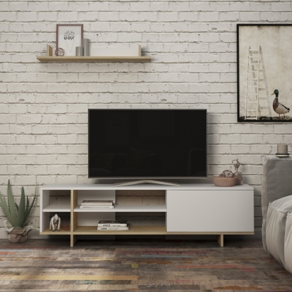 Тумба под ТВ STOCKTON TV UNIT OAK WHITE WHITE 160X36X44 СМ. (LEV00445)