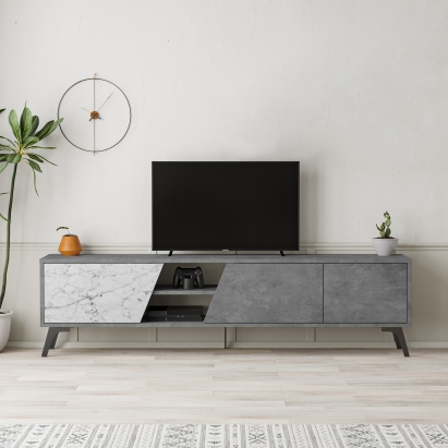 Тумба под ТВ FIONA TV STAND RETRO GREY RETRO GREY CARRARA 180X36X48 СМ. (LEV00453)