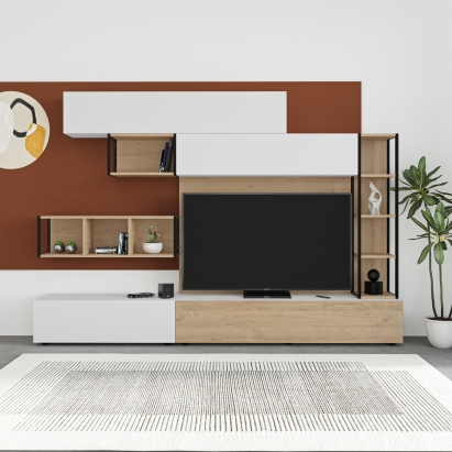 Тумба под ТВ TRONADOR TV UNIT WHITE WHITE OAK 260X40X181 СМ. (LEV00496)