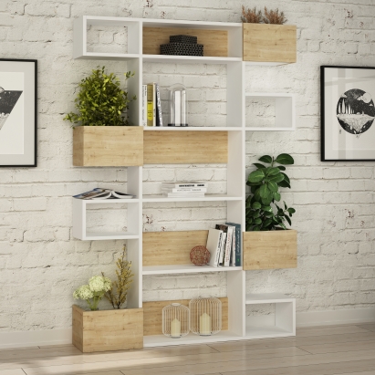 Стеллаж прямой NIHO BOOKCASE WHITE WHITE OAK 120X25X171 СМ. (LEV00648)