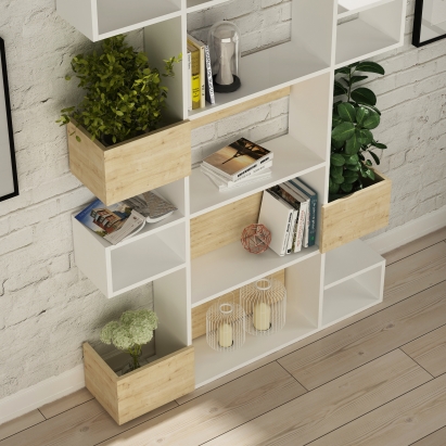 Стеллаж прямой NIHO BOOKCASE WHITE WHITE OAK 120X25X171 СМ. (LEV00648)