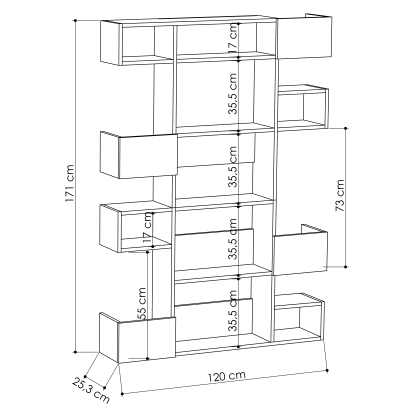 Стеллаж прямой NIHO BOOKCASE WHITE WHITE OAK 120X25X171 СМ. (LEV00648)