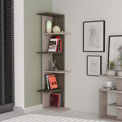 Стеллаж угловой SASO CORNER BOOKCASE LIGHT MOCHA DARK COFFEE LIGHT MOCHA 37X24X141 СМ. (LEV00711)