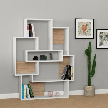 Стеллаж прямой BARCE BOOKCASE WHITE WHITE OAK 101X22X132 СМ. (LEV00575)