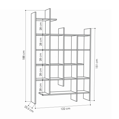 Стеллаж прямой MANCO BOOKCASE ANTHRACITE ANTHRACITE ANTHRACITE 122X26X188 СМ. (LEV00588)