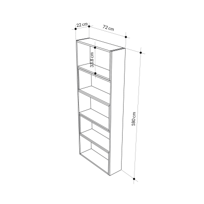 Стеллаж прямой WISH BOOKCASE 180 CM WHITE WHITE  72X22X180 СМ. (LEV00692)