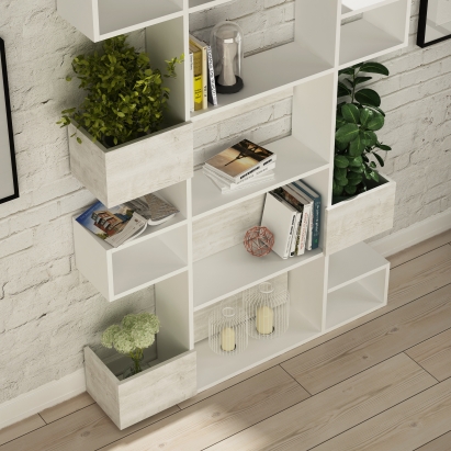 Стеллаж прямой NIHO BOOKCASE WHITE WHITE ANCIENT WHITE 120X25X171 СМ. (LEV00647)