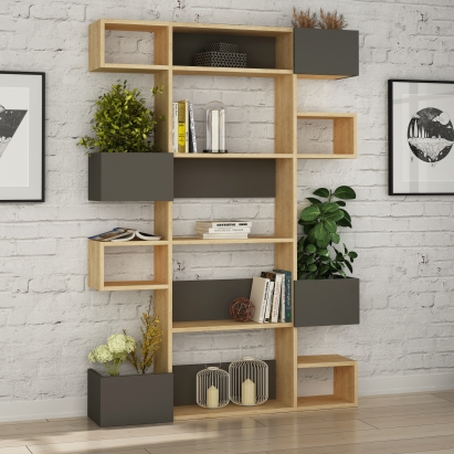 Стеллаж прямой NIHO BOOKCASE OAK OAK ANTHRACITE 120X25X171 СМ. (LEV00651)