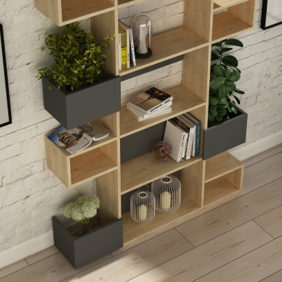 Стеллаж прямой NIHO BOOKCASE OAK OAK ANTHRACITE 120X25X171 СМ. (LEV00651)