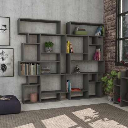 Стеллаж прямой KARMATO BOOKCASE ANTHRACITE ANTHRACITE  96X26X169 СМ. (LEV00574)