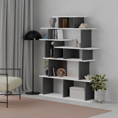 Стеллаж прямой APOLLON BOOKCASE ANTHRACITE WHITE  120X29X149 СМ. (LEV00683)