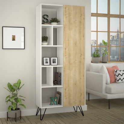 Стеллаж прямой JEDDA BOOKCASE WHITE WHITE OAK 81X30X191 СМ. (LEV00667)