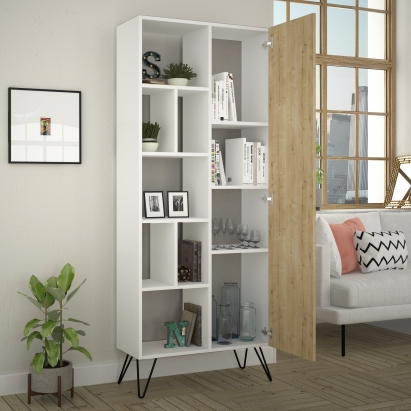 Стеллаж прямой JEDDA BOOKCASE WHITE WHITE OAK 81X30X191 СМ. (LEV00667)