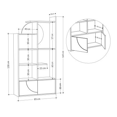 Стеллаж прямой HALF BOOKCASE WHITE OAK OAK 85X30X165 СМ. (LEV00679)